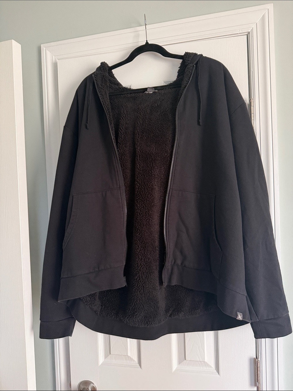 Eddie Bauer Black Sherpa-Lined Zip Hoodie Jacket